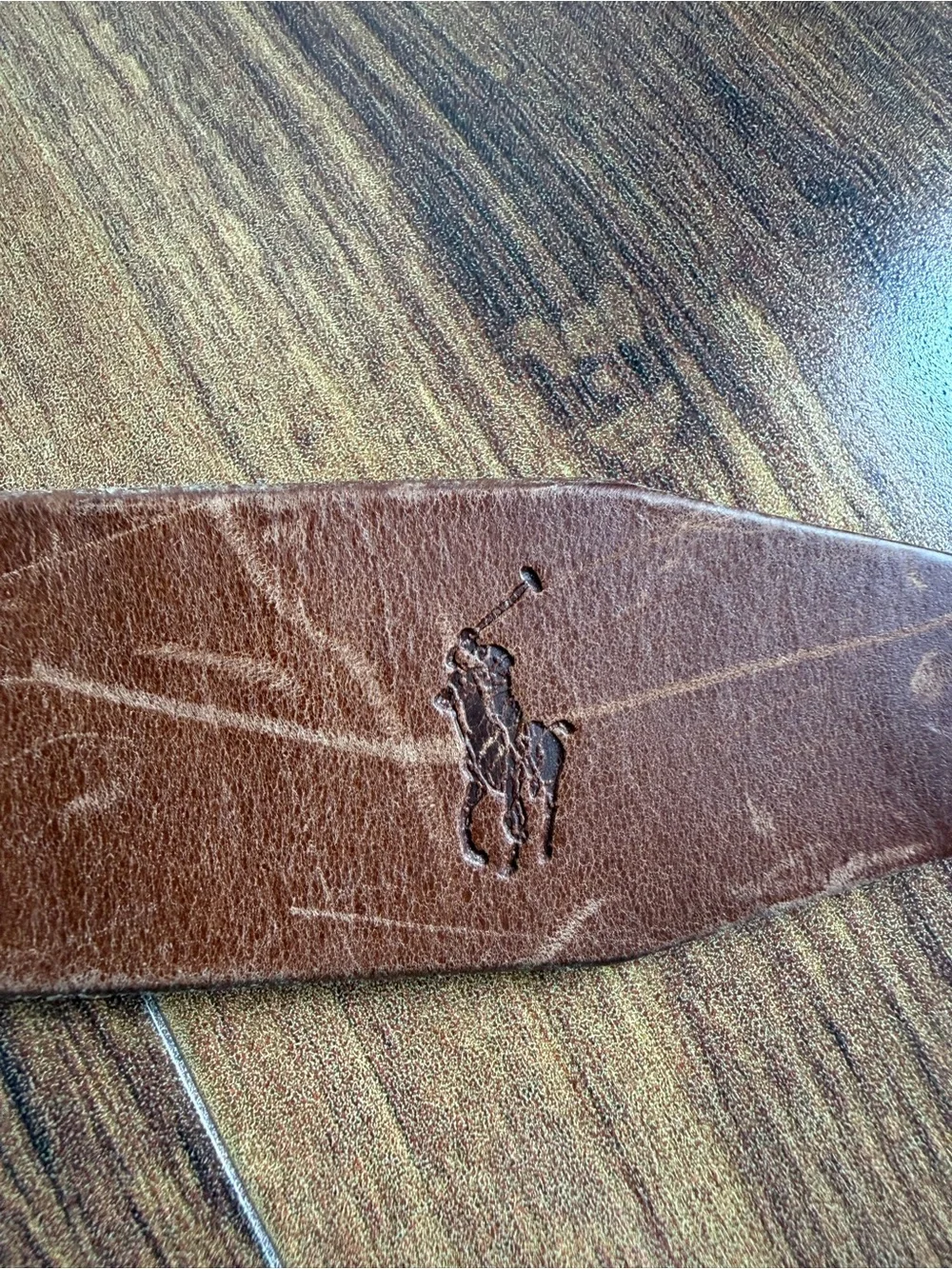 Polo Ralph Lauren Leather Double Prong Silver Buckle Belt Cognac Size 33